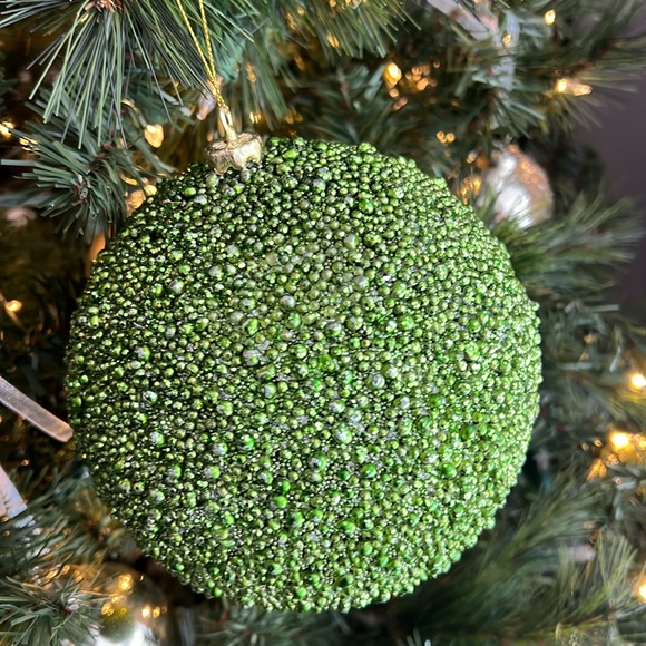 Kirklands Large Green Beaded Glitter Ornament Set of 3 - Picture 1 of 6